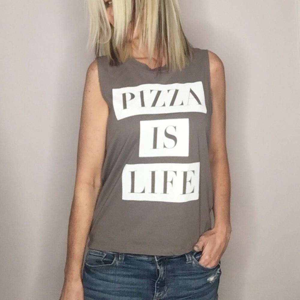 FIFTH SUN | Pizza is life gray muscle tee